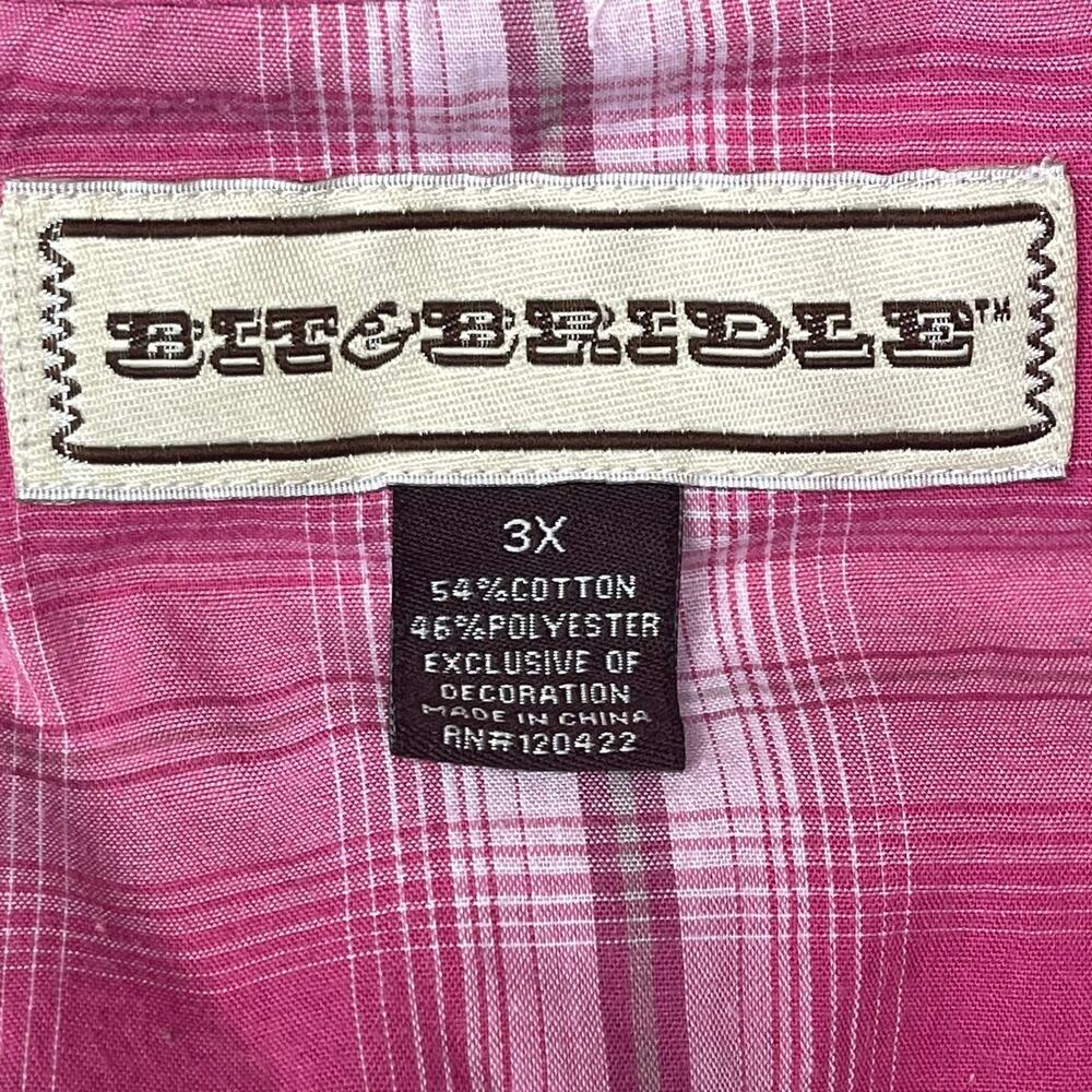 Bit & Bridle pink plaid shirt embroidered western cowgirl long sleeve size 3XL - Picture 3 of 6